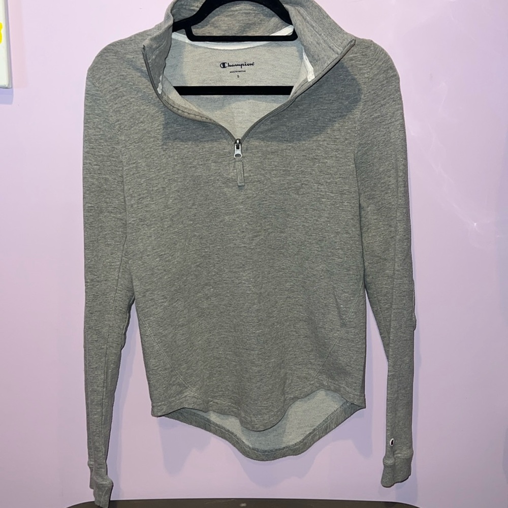 Champion grey pullover 3/4‎ zip elbow patch top size small youth